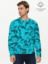 Мужской лонгслив базовый / Синий камуфляж с дельфинами