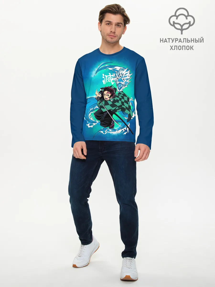 Мужской лонгслив базовый / Тандзиро Камадо с мечом