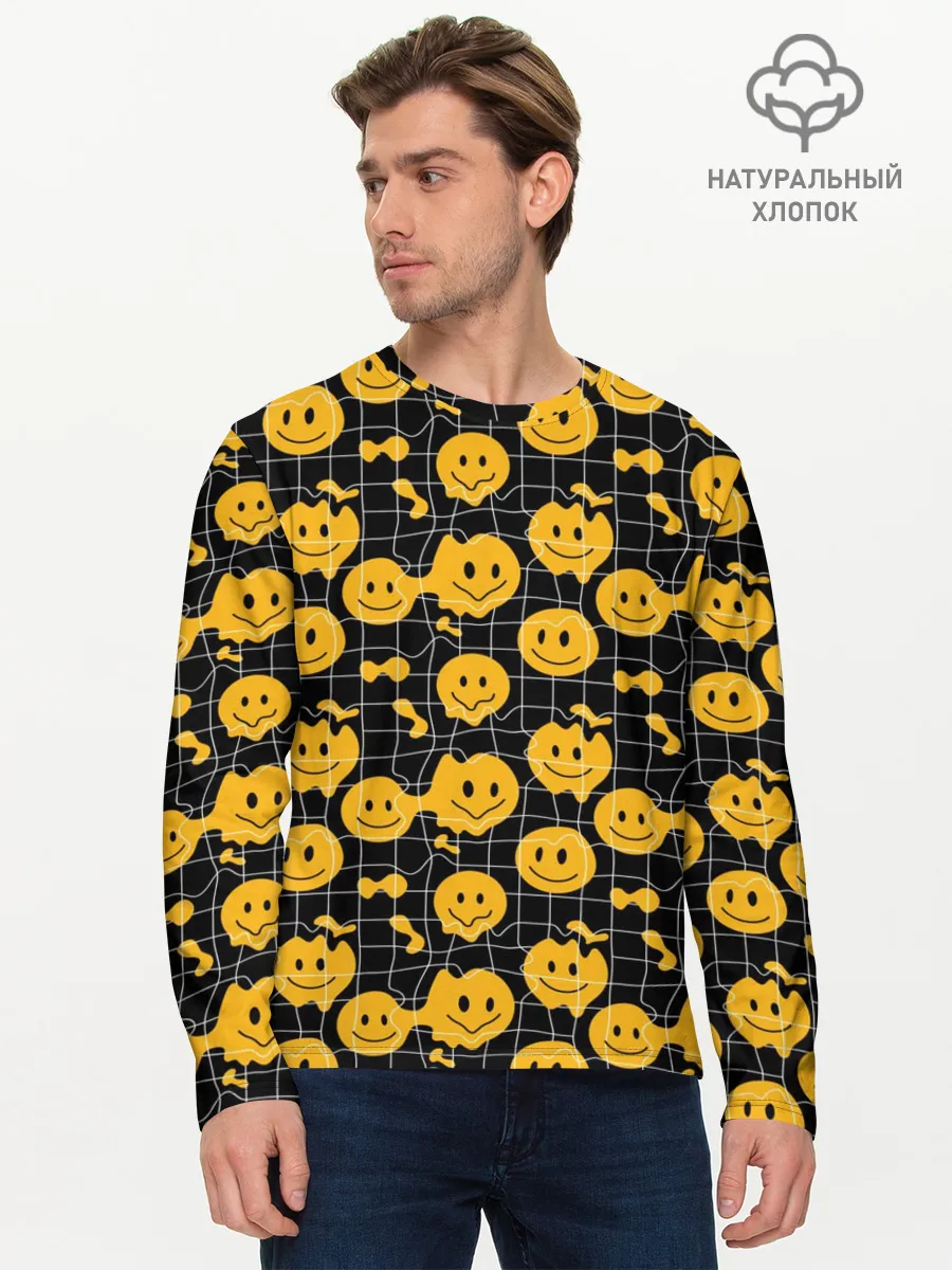 Мужской лонгслив базовый / Психоделические смайлы