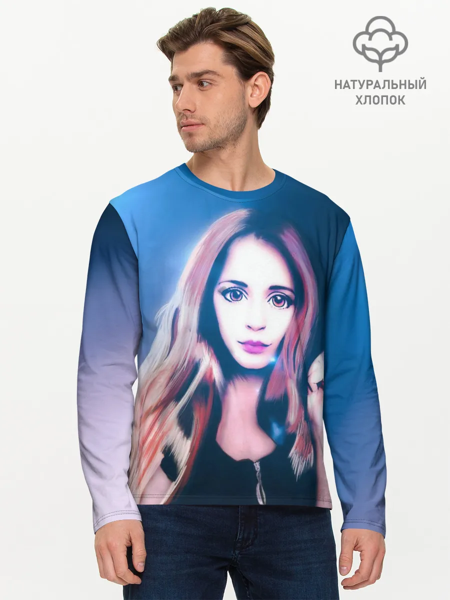 Мужской лонгслив базовый / Девушка с большими глазами