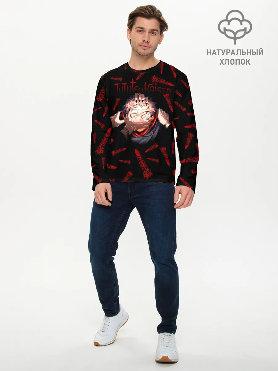 Мужской лонгслив базовый / Итадори пальцы Магическая битва