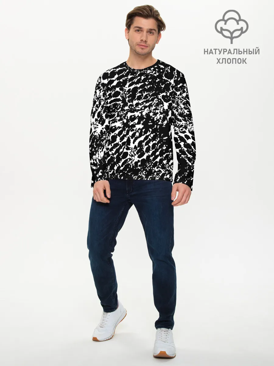 Мужской лонгслив базовый / Хаос белого на черном