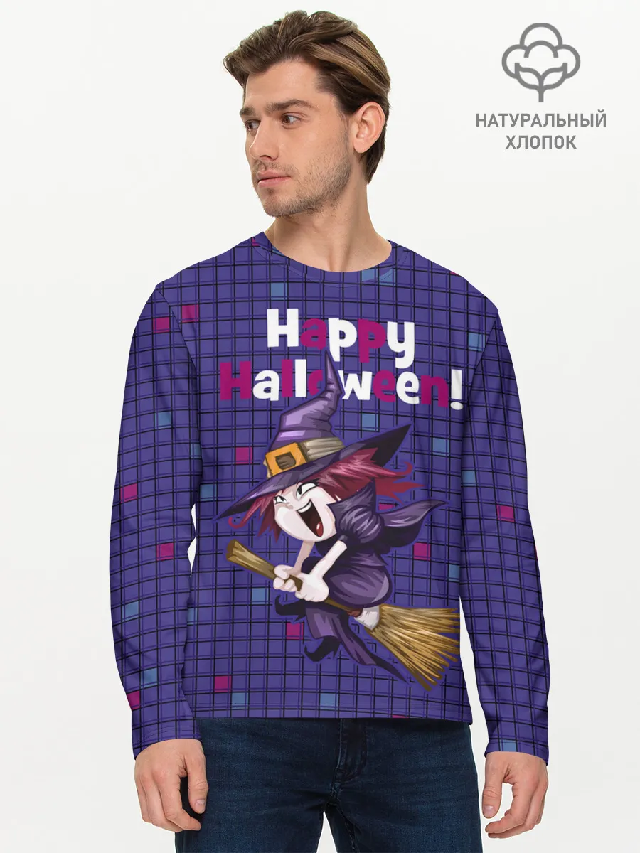 Мужской лонгслив базовый / Ведьма летит на метле