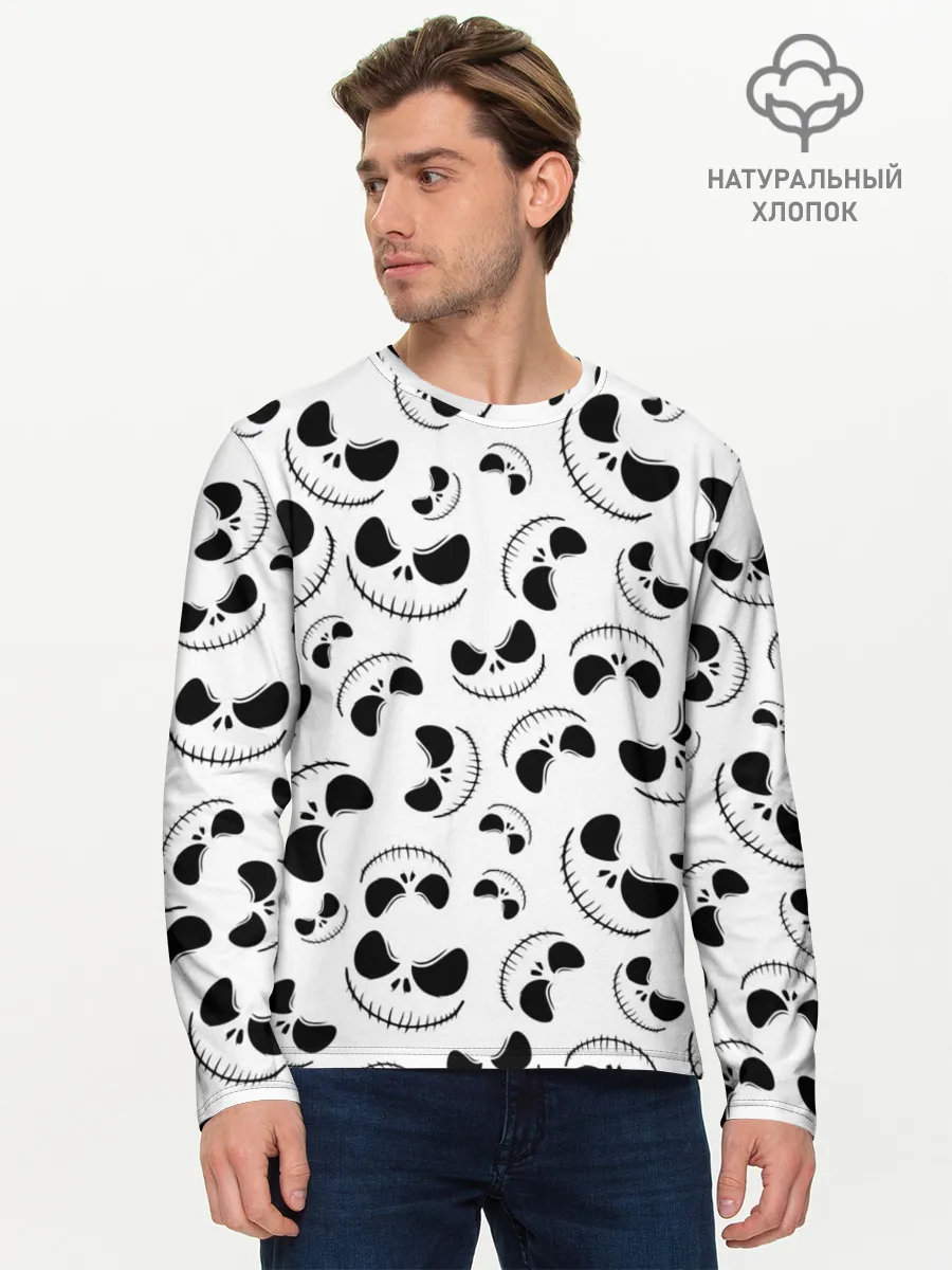 Мужской лонгслив базовый / Джек Скеллингтон паттерн лицо