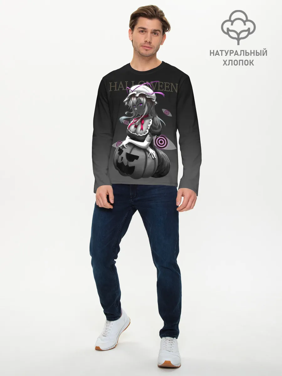 Мужской лонгслив базовый / Черная ведьма с тыквой