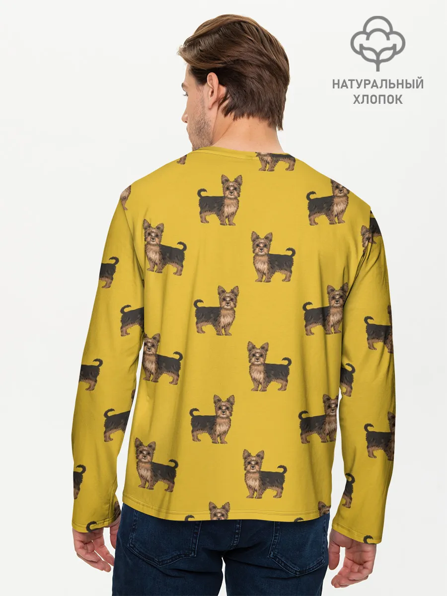 Мужской лонгслив базовый / Йоркширский терьер паттерн