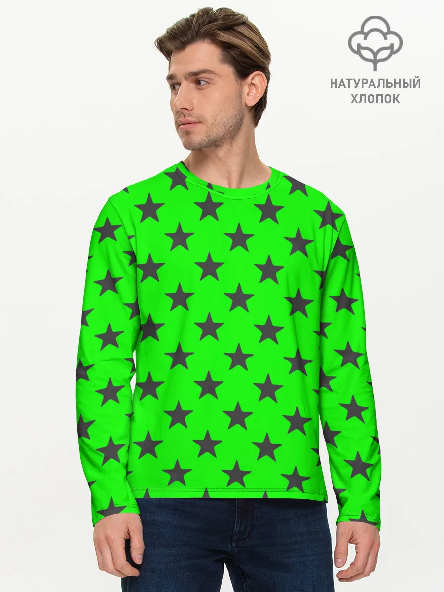 Мужской лонгслив базовый / звездный фон зеленый