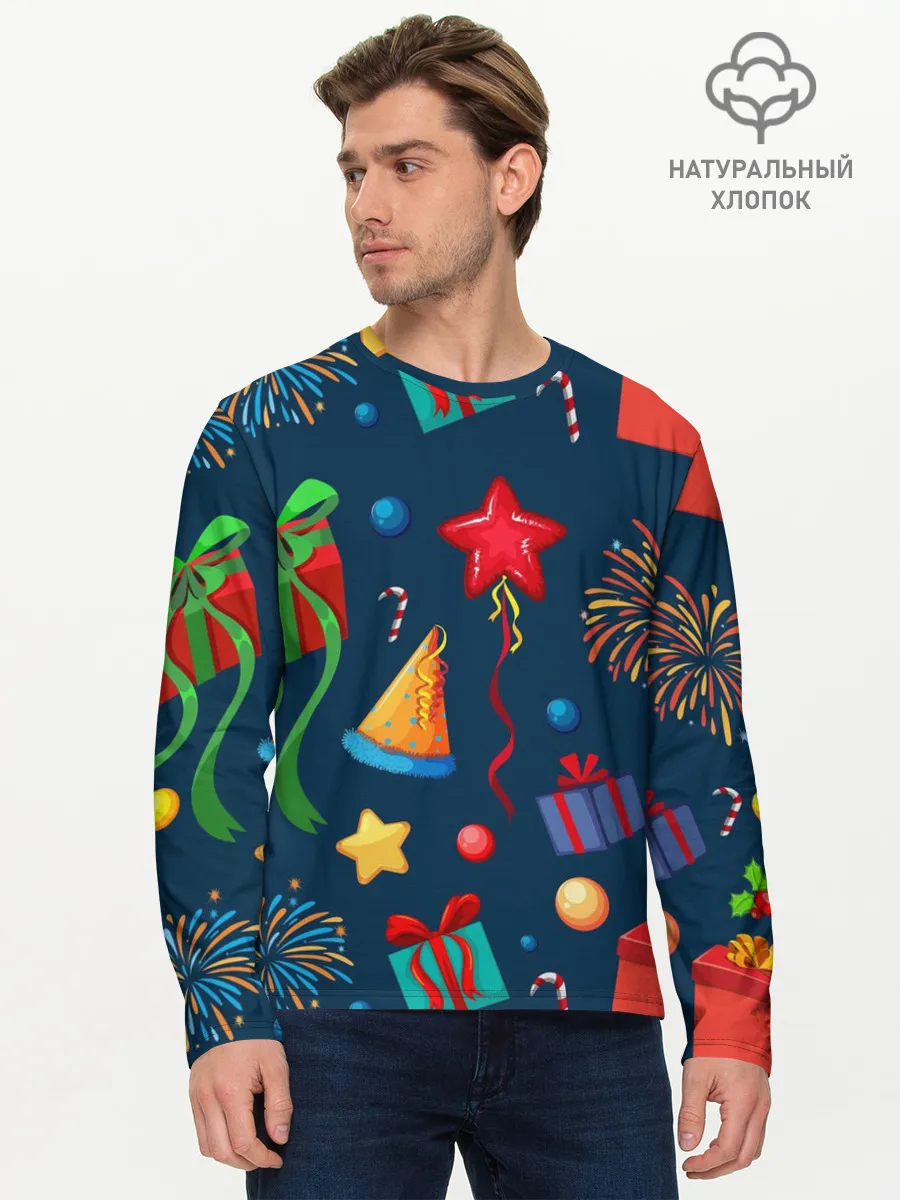 Мужской лонгслив базовый / Новогодний Паттерн!
