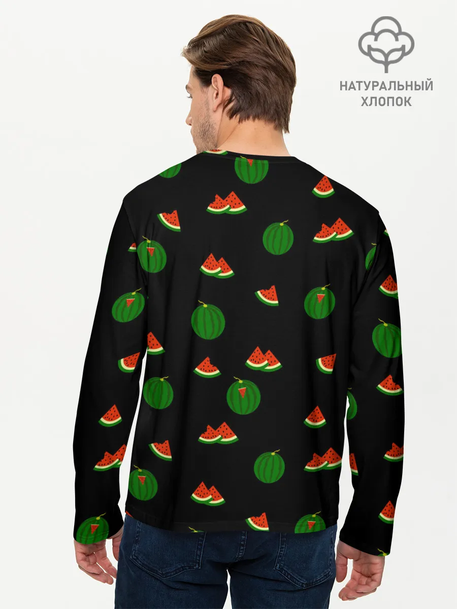 Мужской лонгслив базовый / Арбуз на черном фоне
