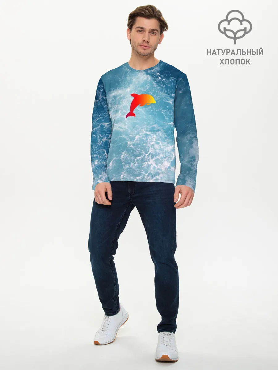 Мужской лонгслив базовый / Дельфин в море