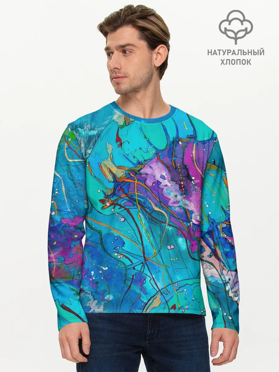 Мужской лонгслив базовый / Красочная медуза