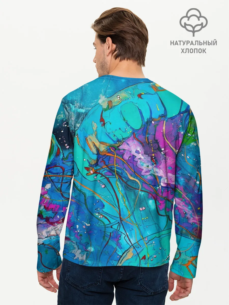 Мужской лонгслив базовый / Красочная медуза