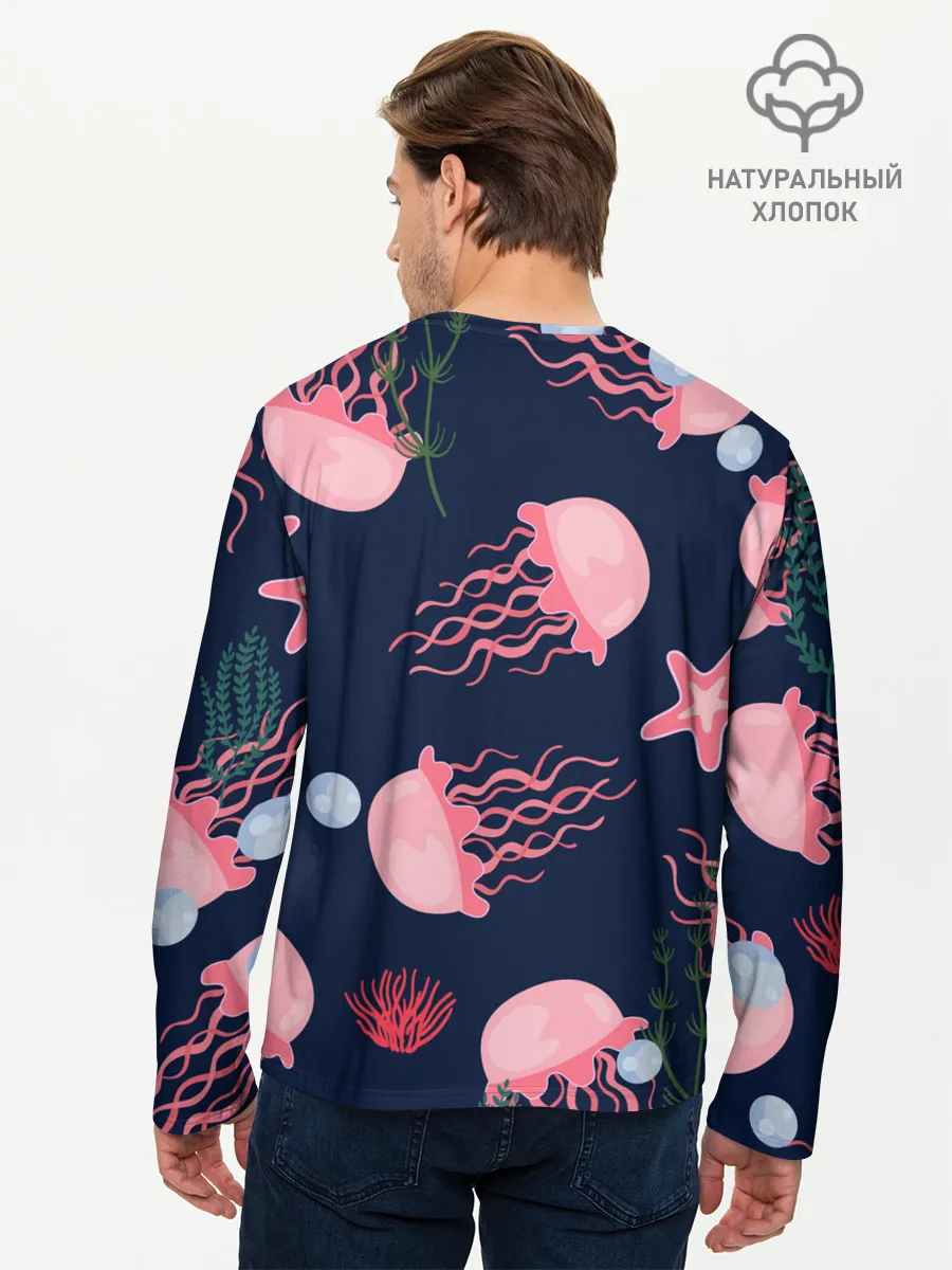 Мужской лонгслив базовый / розовые медузы
