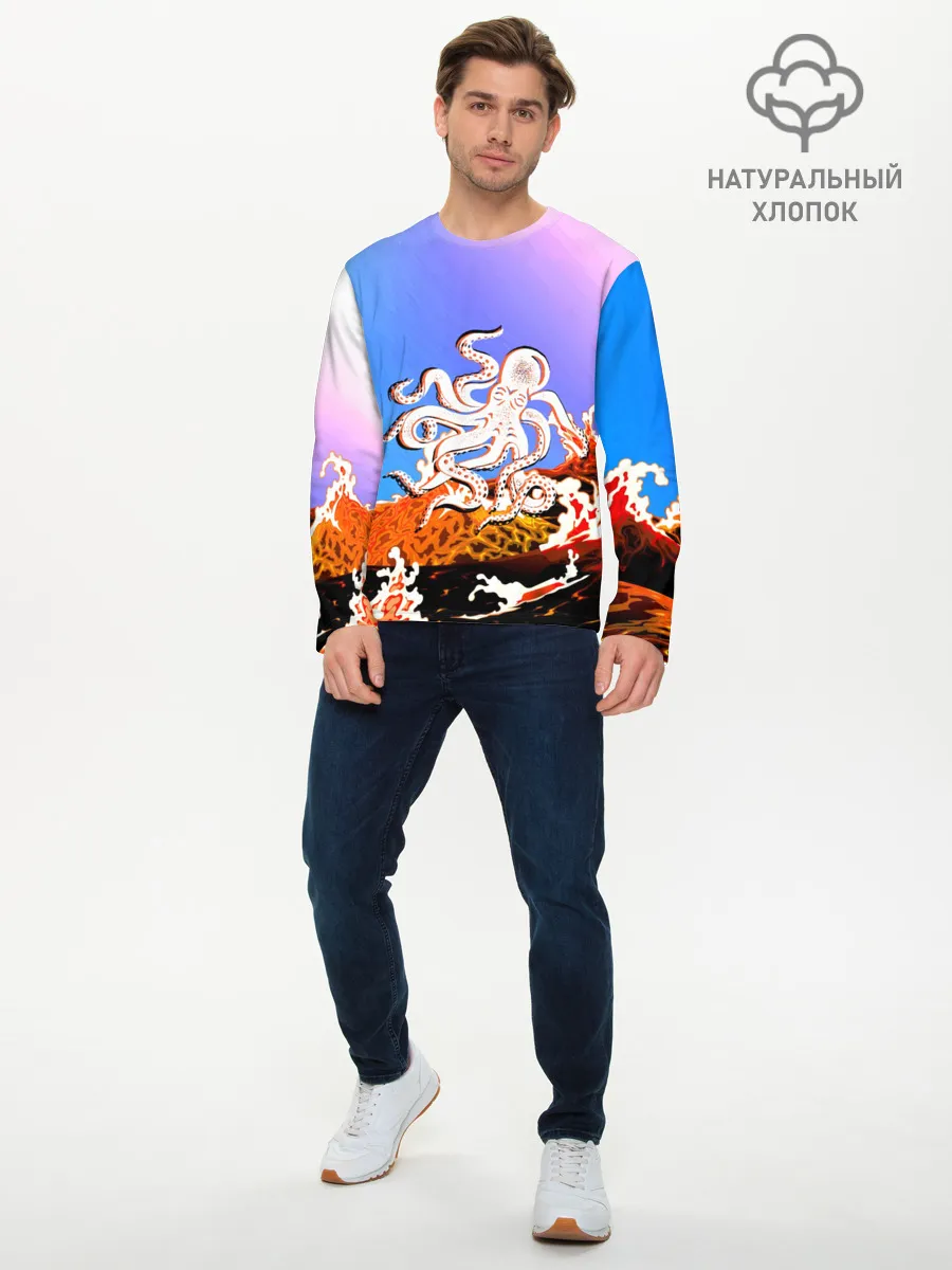 Мужской лонгслив базовый / Осьминог в Лаве | Градиент