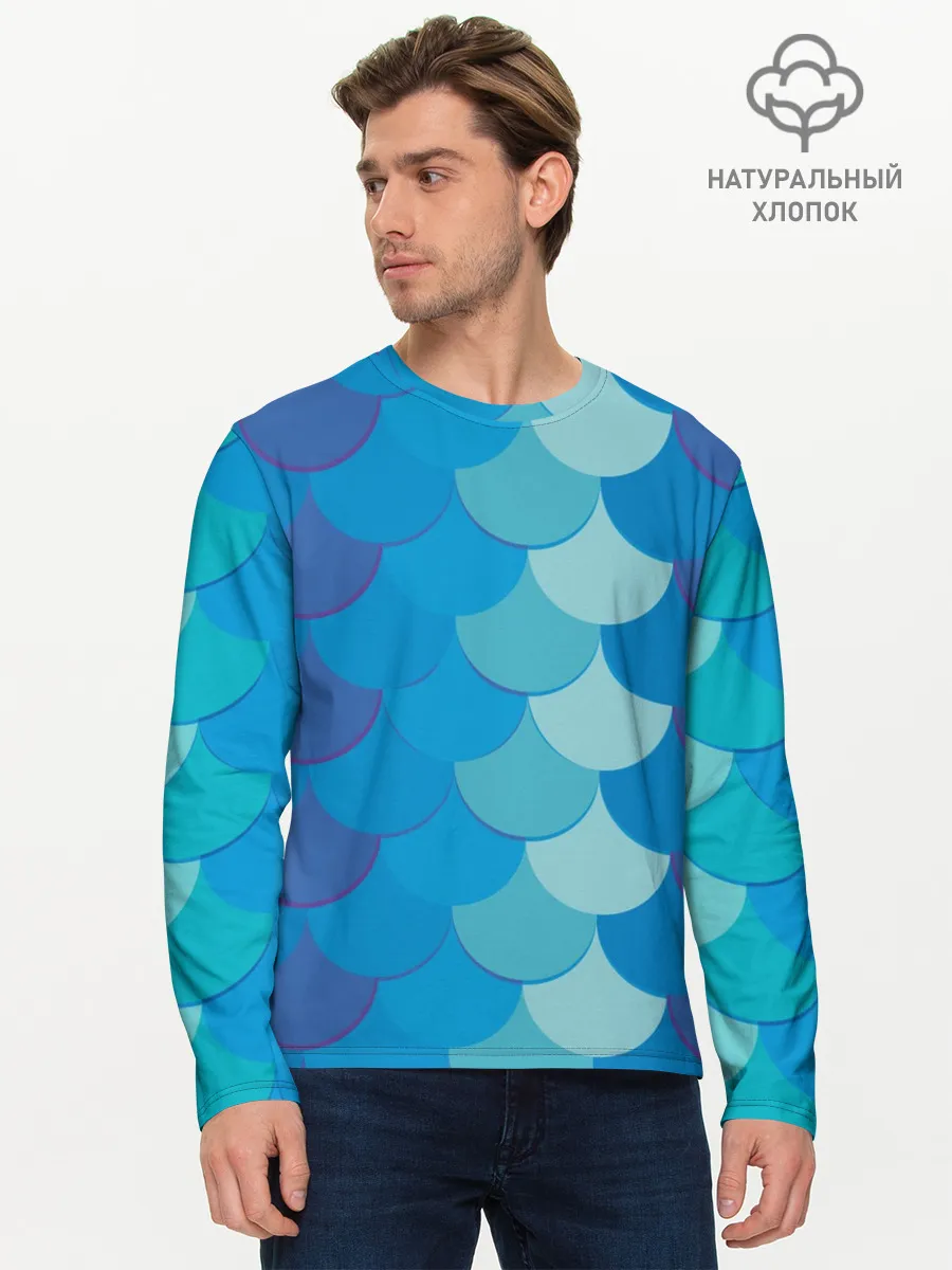 Мужской лонгслив базовый / Синяя чешуя рыбы
