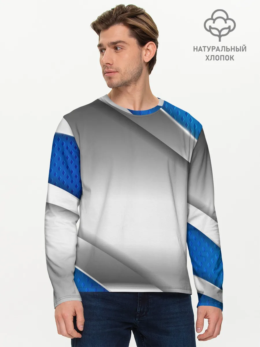 Мужской лонгслив базовый / 3D СЕРЕБРО BLUE LINES
