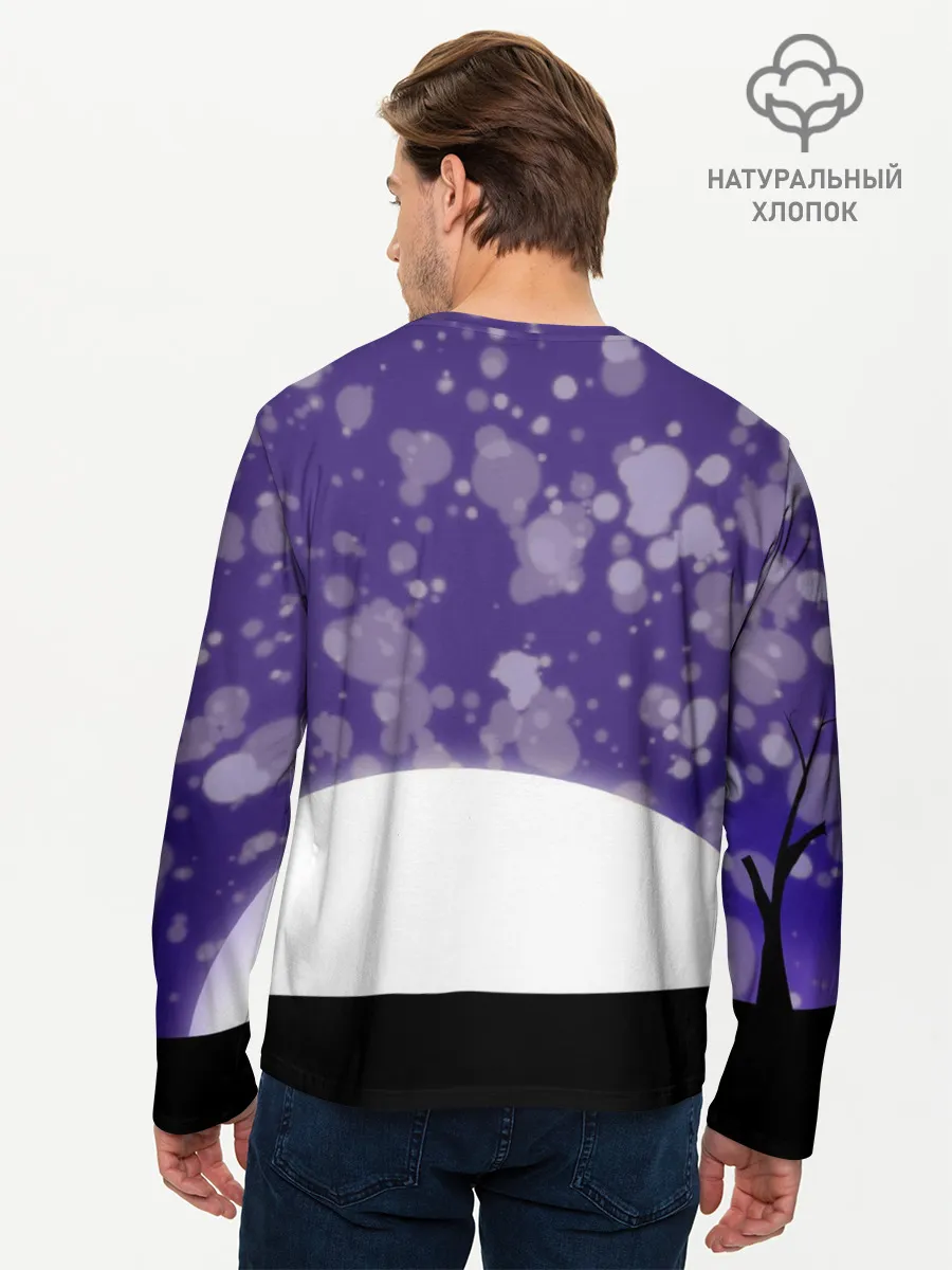 Мужской лонгслив базовый / одинокое дерево в ночи
