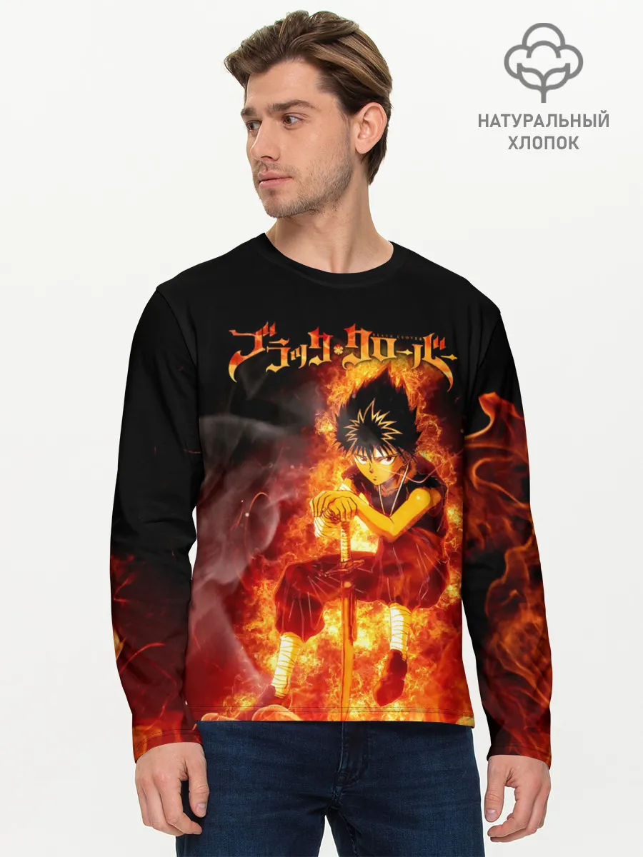 Мужской лонгслив базовый / Юно в огне | Чёрный клевер