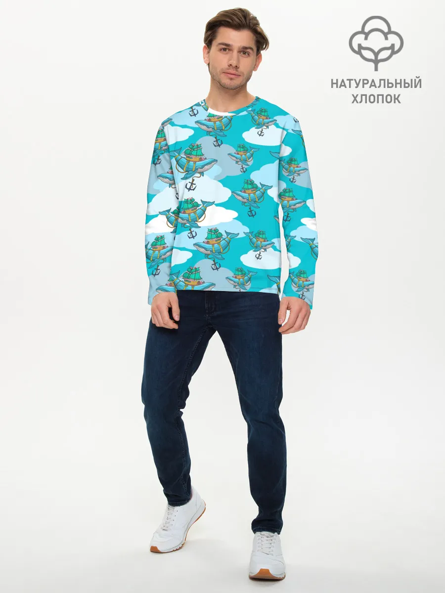 Мужской лонгслив базовый / Киты и корабль