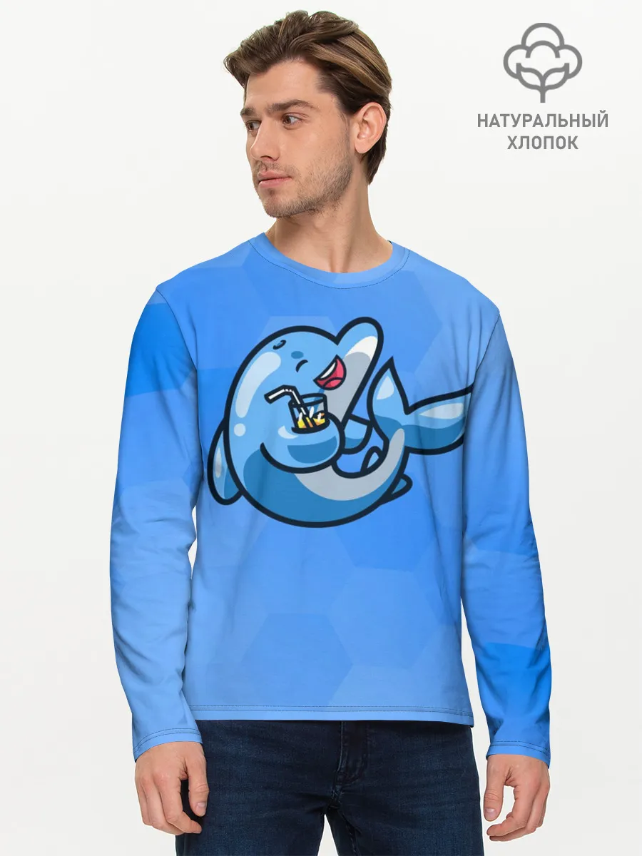 Мужской лонгслив базовый / Дельфин с коктейлем