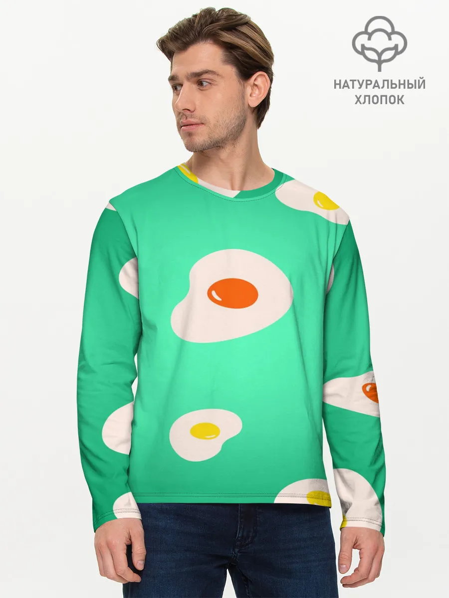 Мужской лонгслив базовый / Яйца на Зеленом Фоне