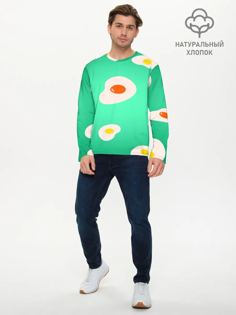 Мужской лонгслив базовый / Яйца на Зеленом Фоне