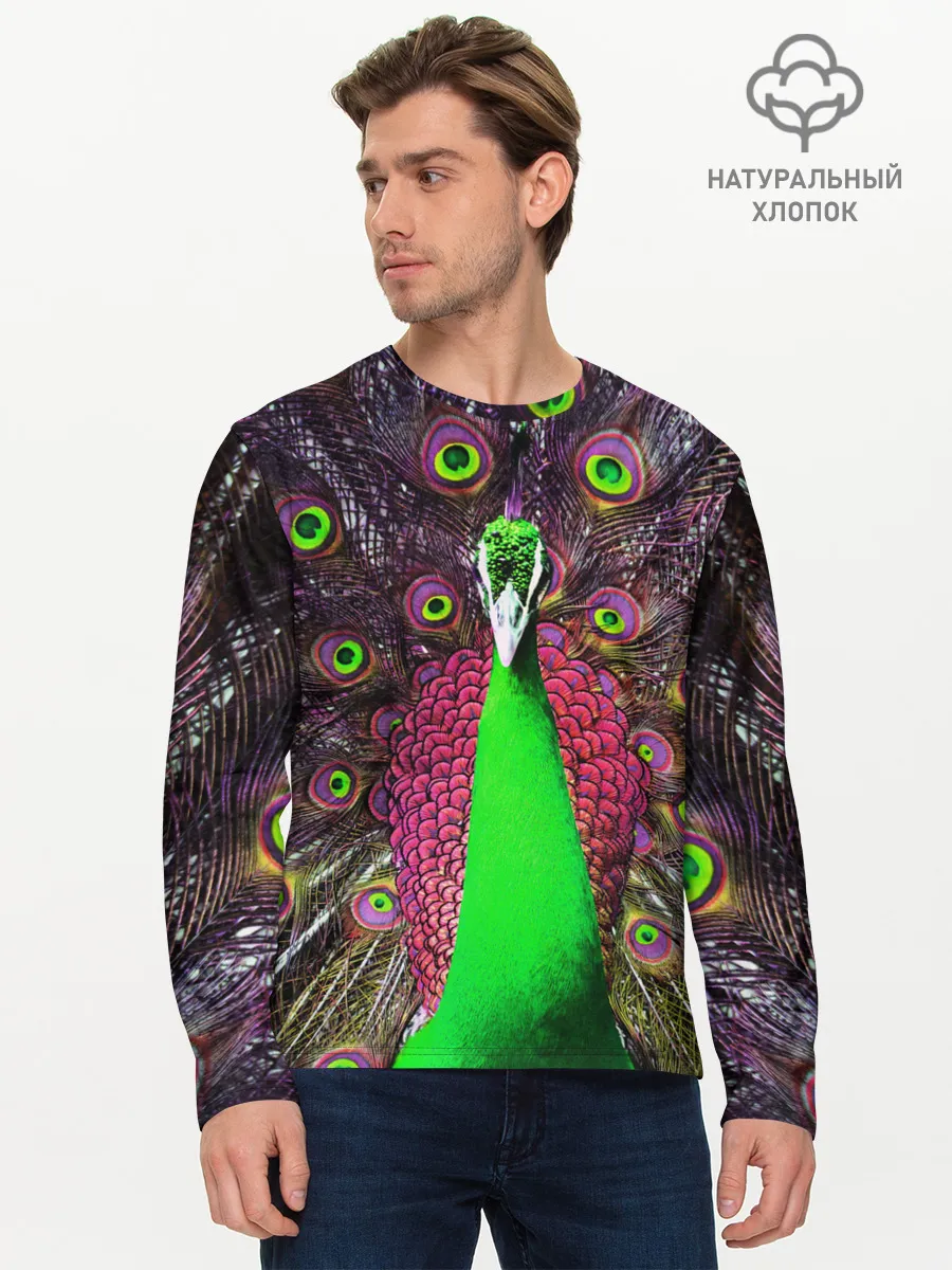 Мужской лонгслив базовый / Оперение Павлина