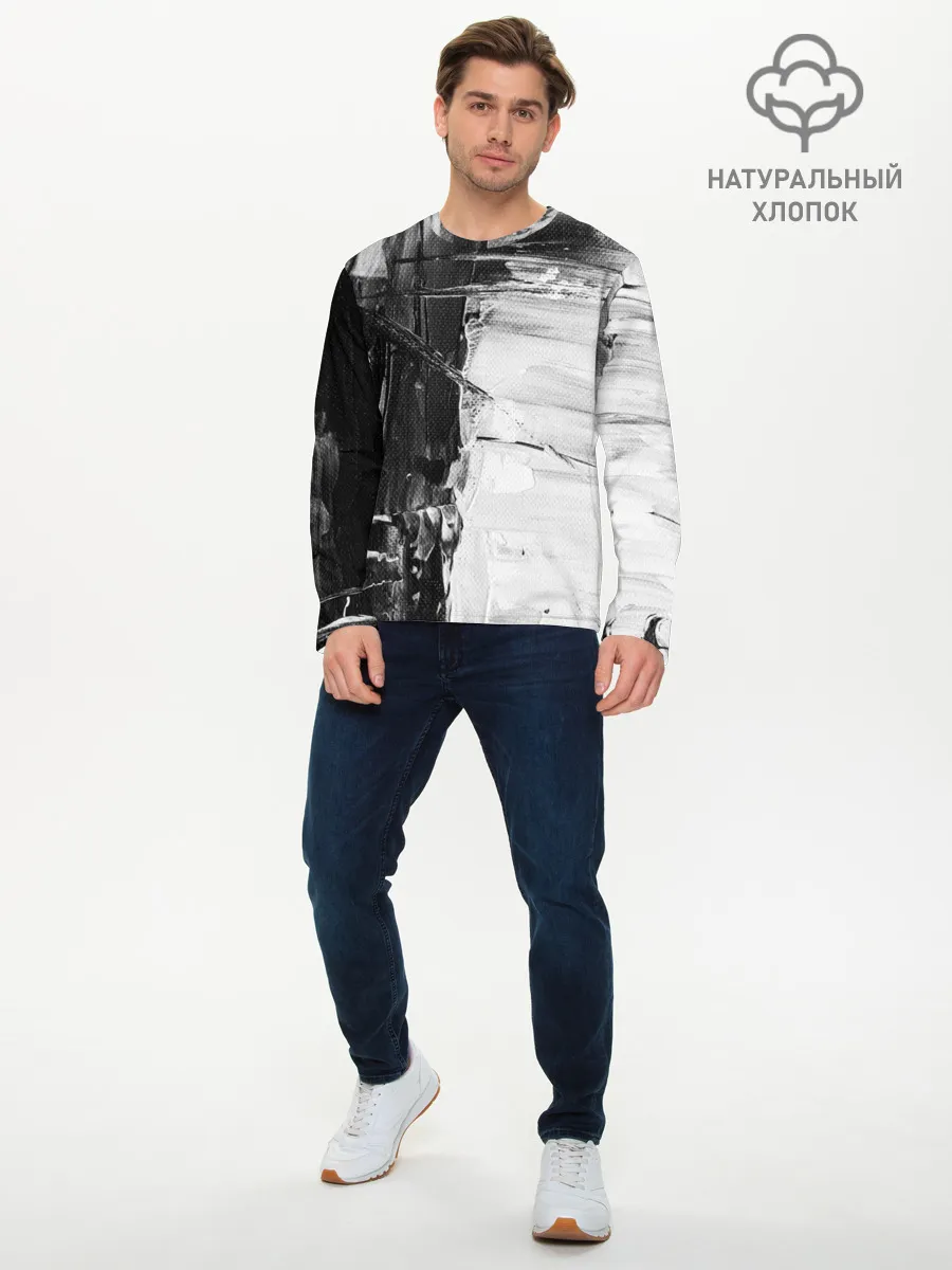 Мужской лонгслив базовый / Черно-Белый Арт