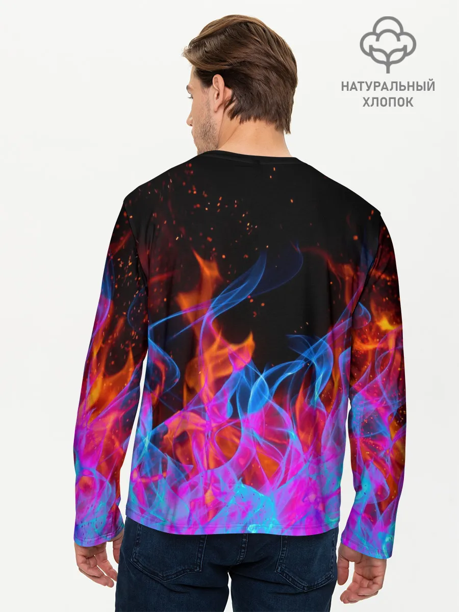 Мужской лонгслив базовый / ТРИ ОГНЯ / FIRE / СИНИЙ ОГОНЬ