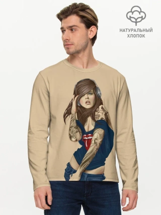 Мужской лонгслив базовый / ДевушКа слушает Музыку