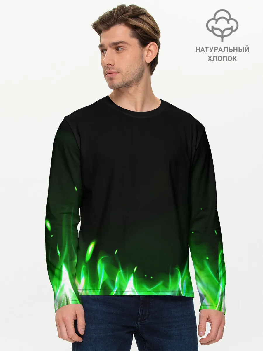 Мужской лонгслив базовый / Зеленый огонь