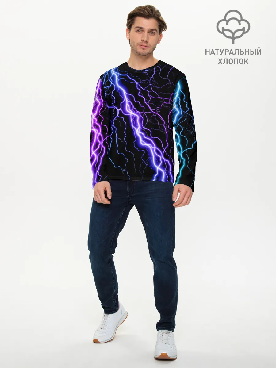Мужской лонгслив базовый / НЕОНОВАЯ МОЛНИЯ / ГРОЗА