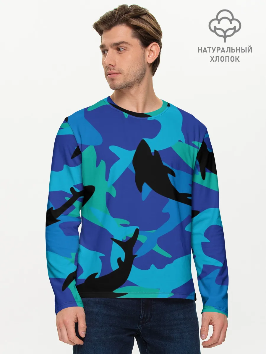 Мужской лонгслив базовый / Акулы паттерн