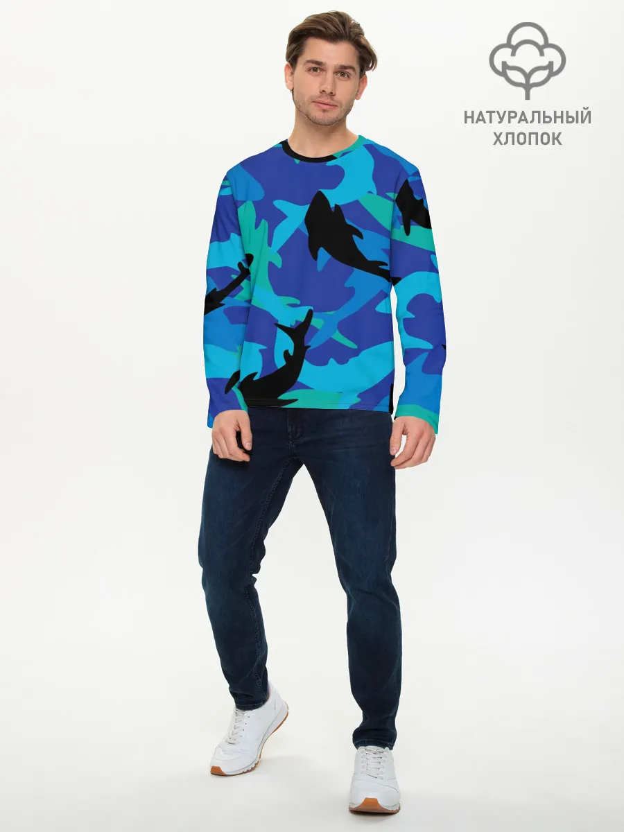 Мужской лонгслив базовый / Акулы паттерн