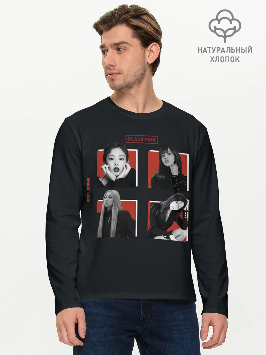 Мужской лонгслив базовый / BLACKPINK | Red and black