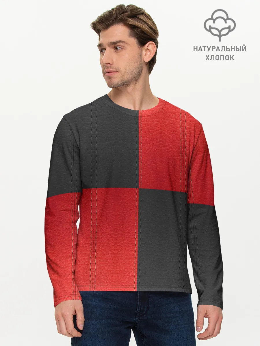 Мужской лонгслив базовый / Черно-красная Кожа