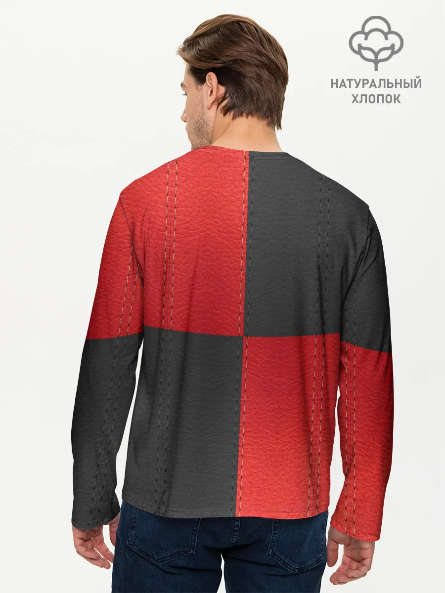 Мужской лонгслив базовый / Черно-красная Кожа