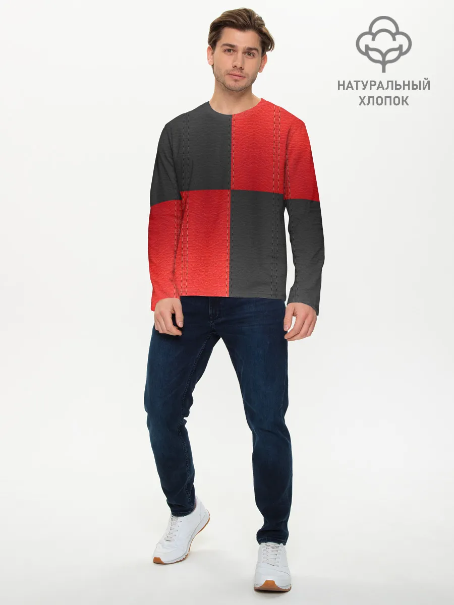 Мужской лонгслив базовый / Черно-красная Кожа