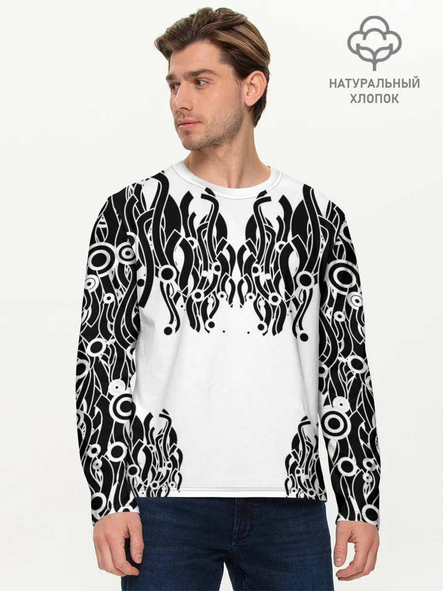 Мужской лонгслив базовый / абстракция, круги, линии,
