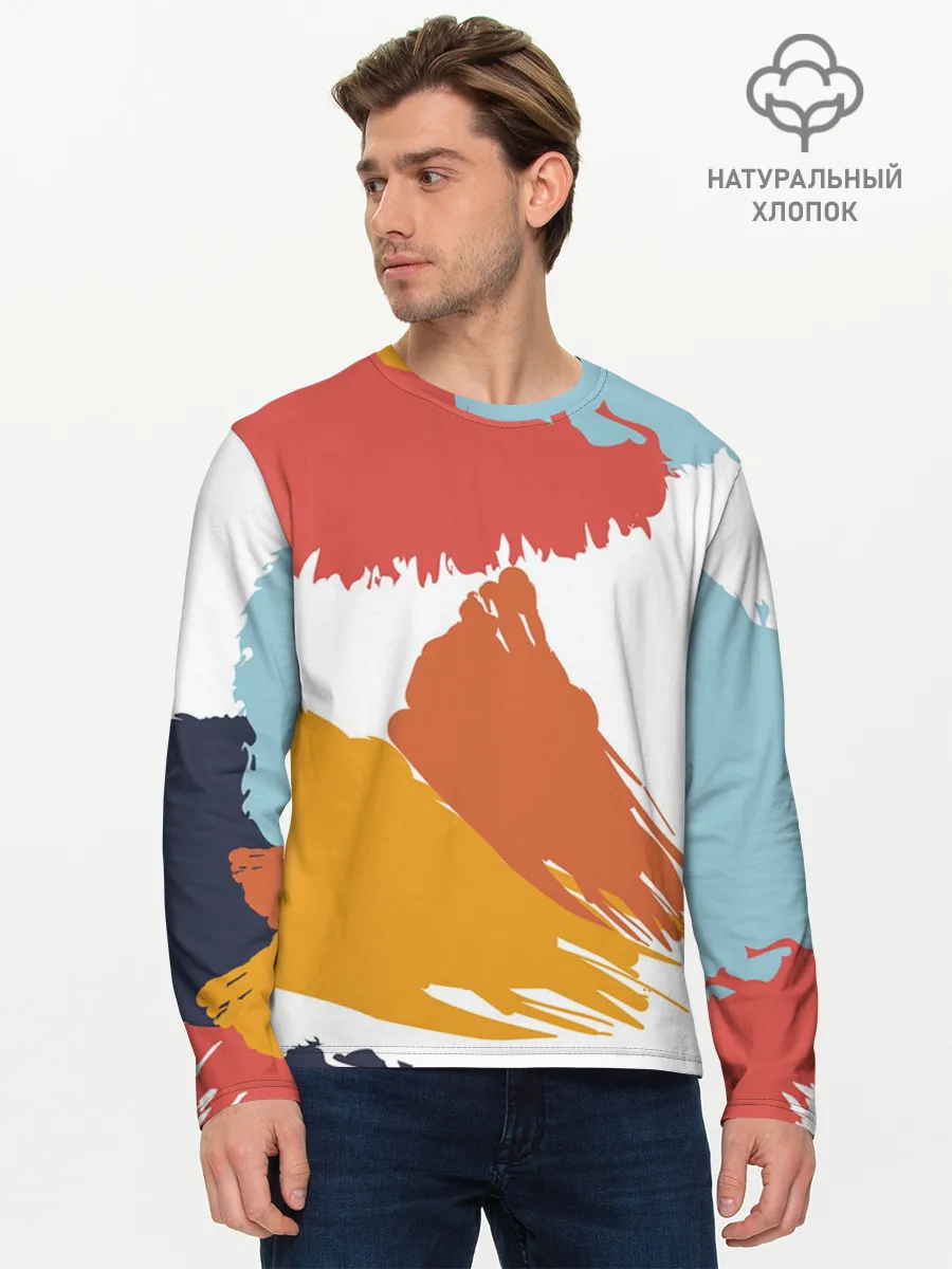 Мужской лонгслив базовый / Цветные пятна, мазки кистью