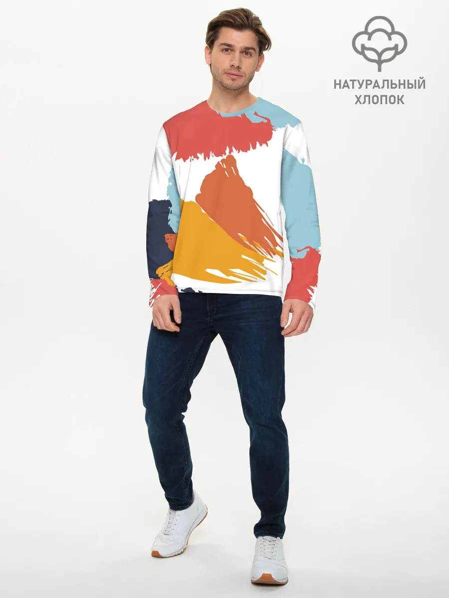 Мужской лонгслив базовый / Цветные пятна, мазки кистью