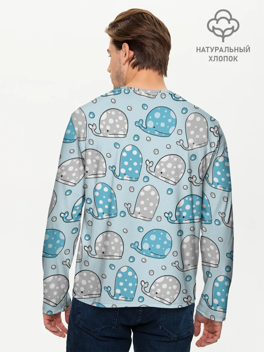 Мужской лонгслив базовый / Киты паттерн