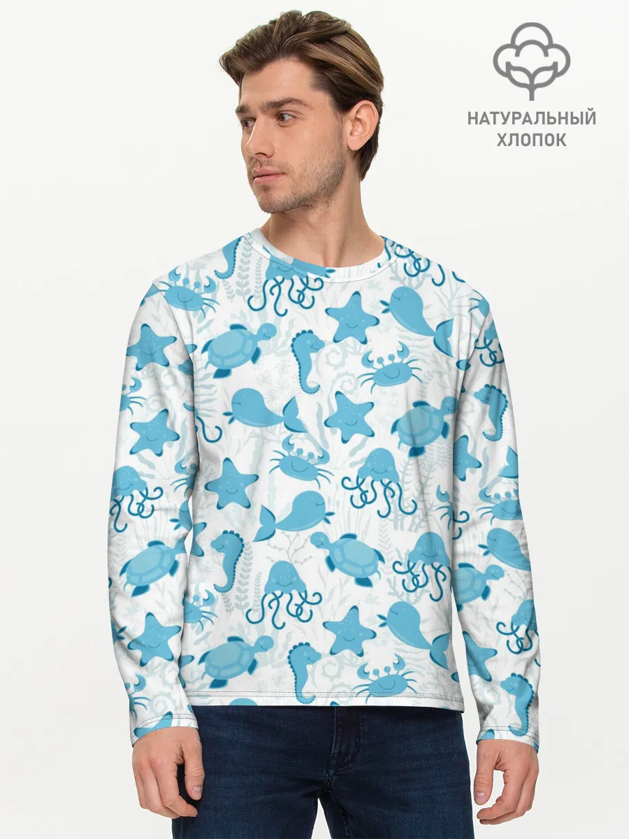 Мужской лонгслив базовый / Морские жители