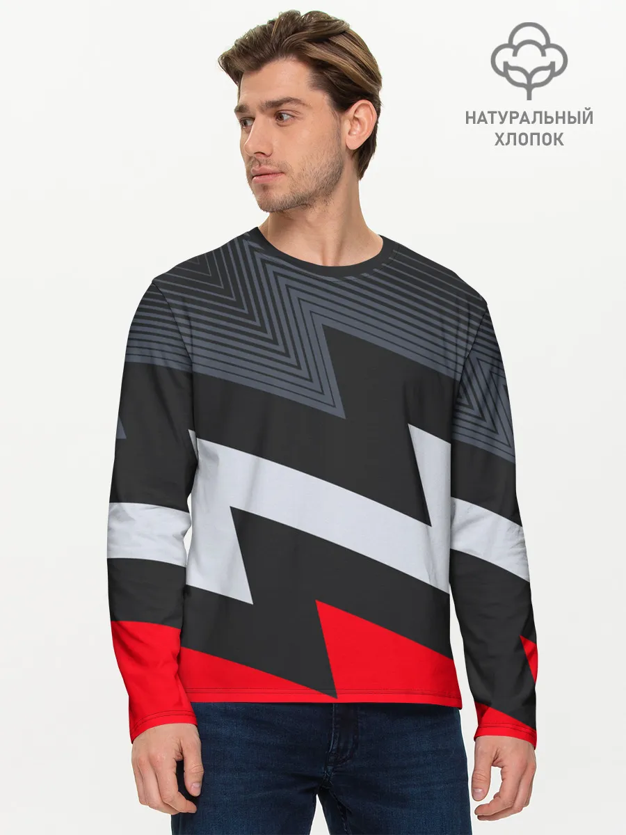 Мужской лонгслив базовый / Черно-красные зигзаги