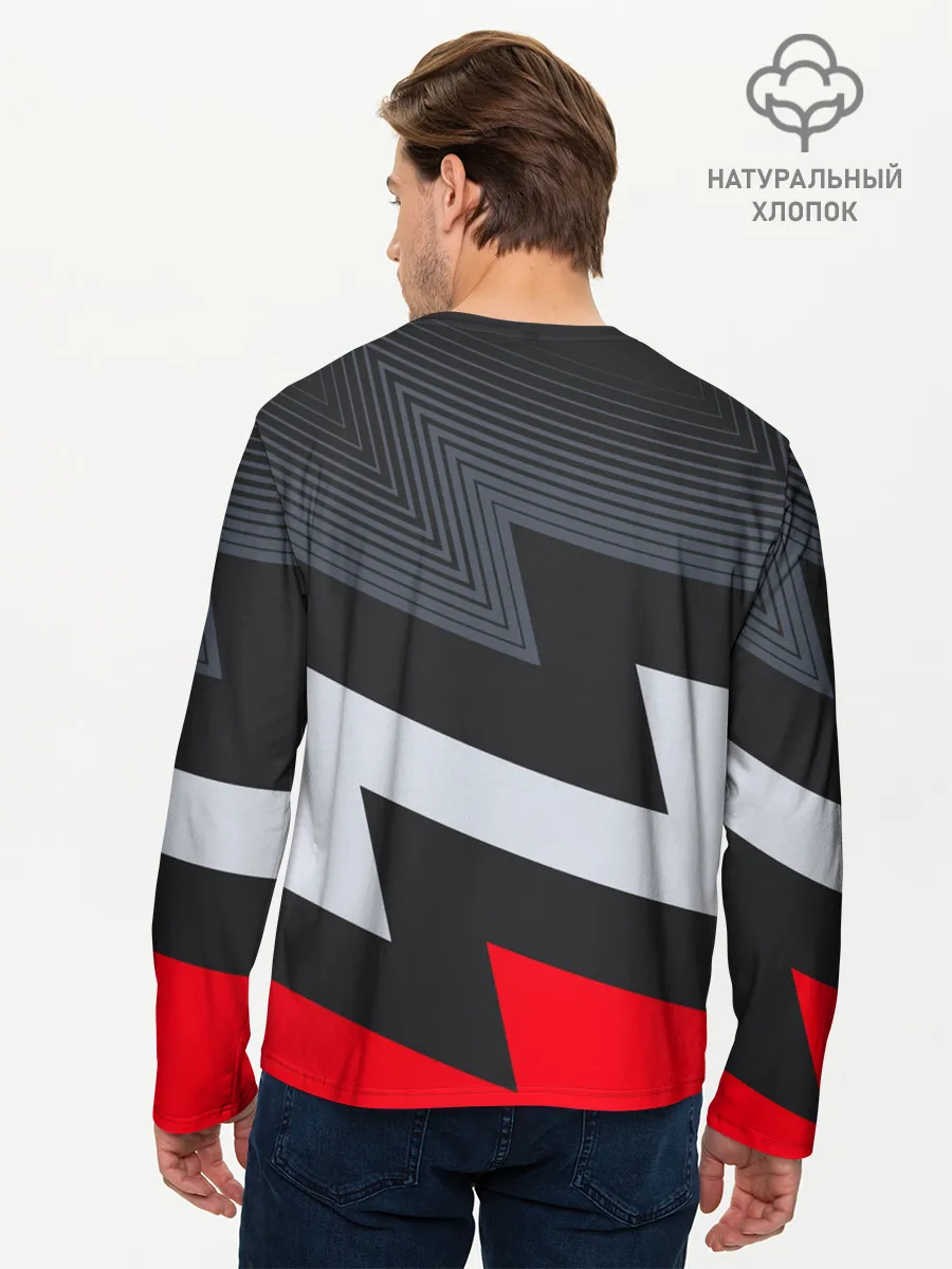 Мужской лонгслив базовый / Черно-красные зигзаги