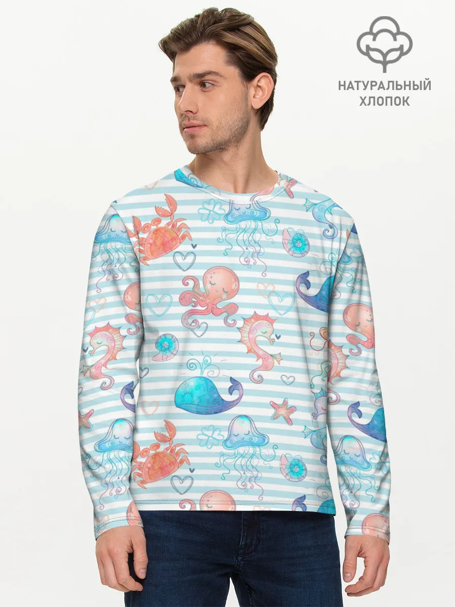 Мужской лонгслив базовый / Морские жители