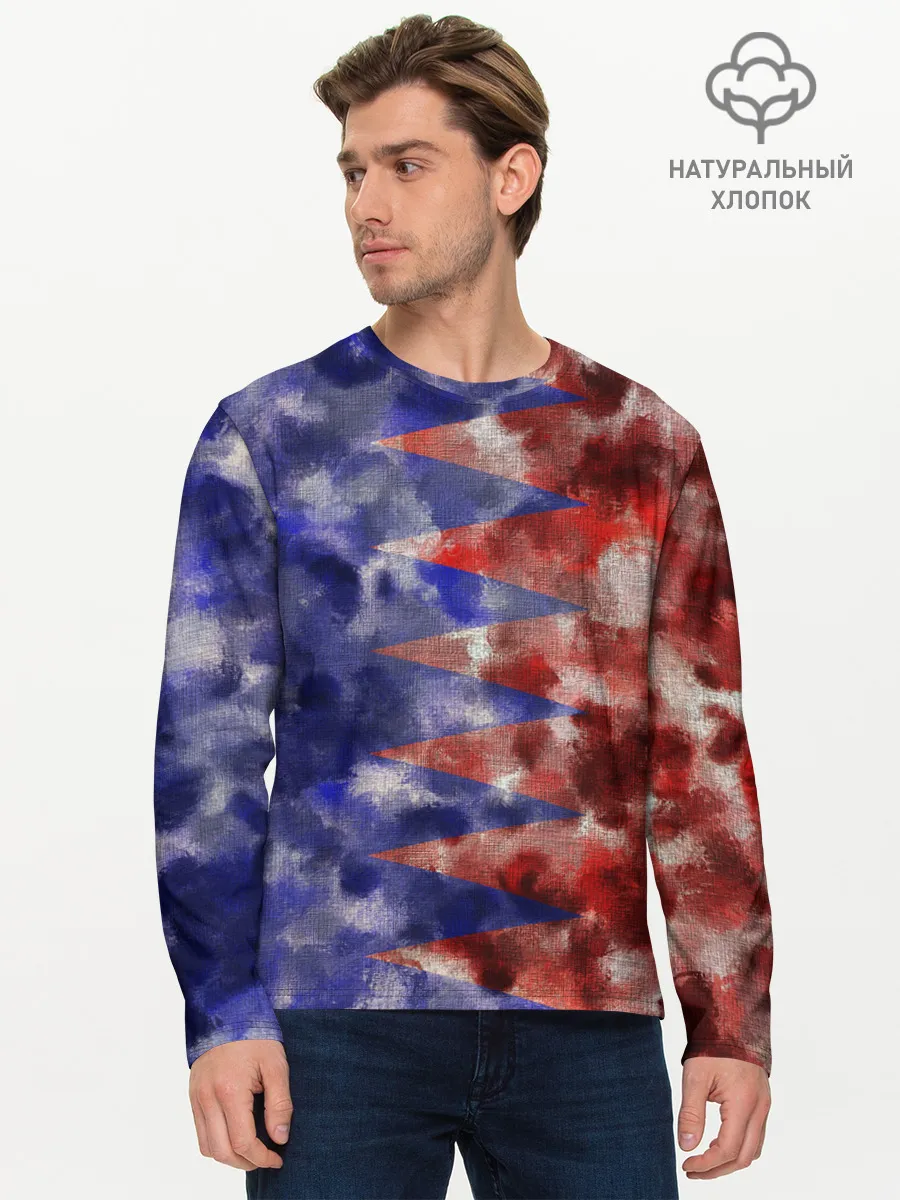Мужской лонгслив базовый / Сине-Красные Разводы