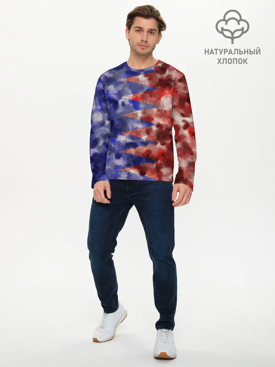 Мужской лонгслив базовый / Сине-Красные Разводы