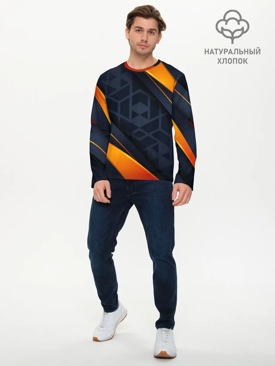 Мужской лонгслив базовый / BLACK ORANGE