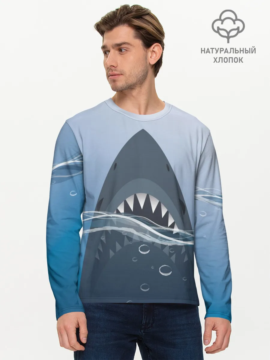 Мужской лонгслив базовый / Акула под водой